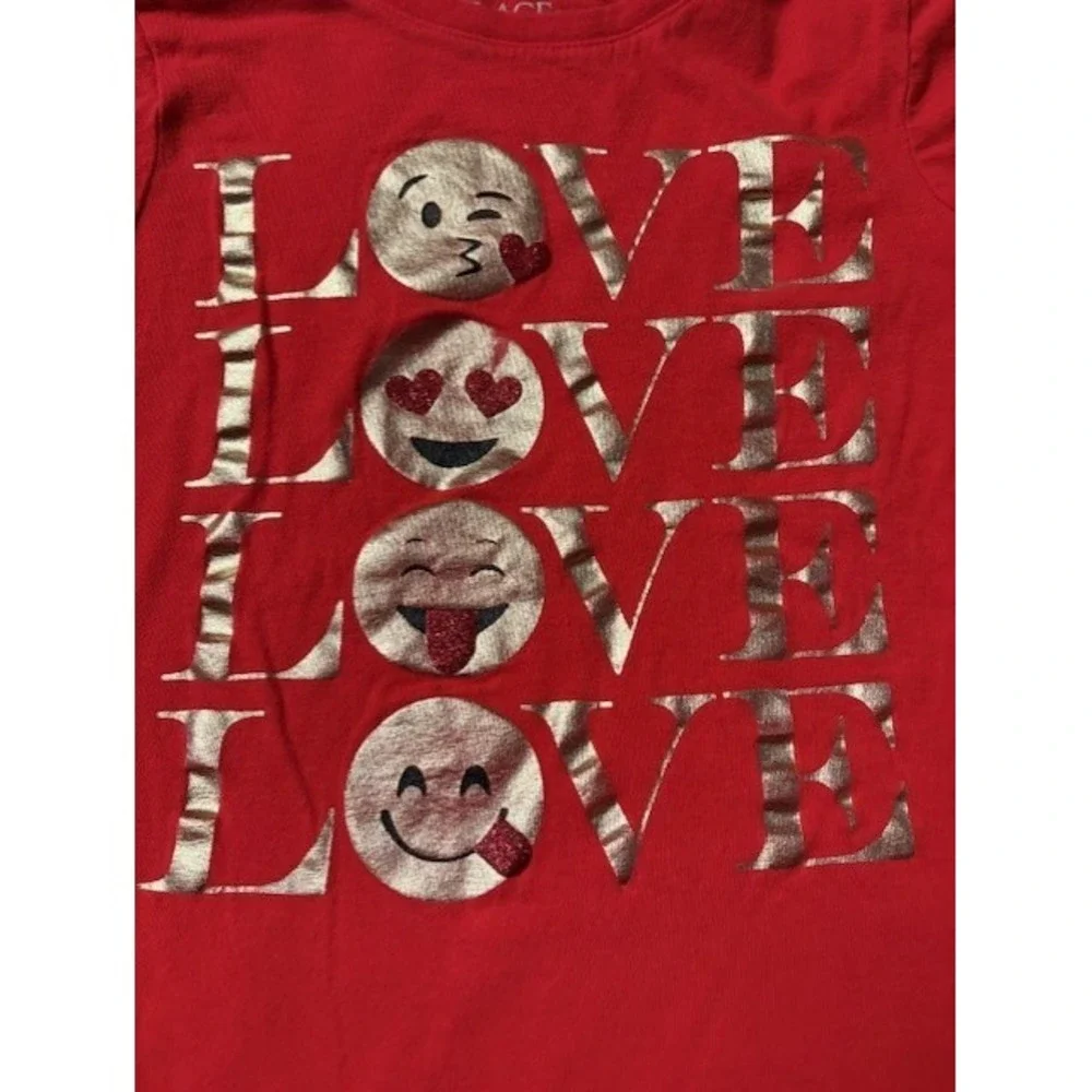 Childrens Place size 7/8 red tee with LOVE and emoji faces